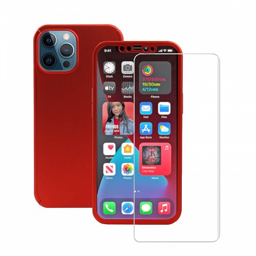 360 Full Cover & Temp.Glass iPhone 12 Pro Max Red