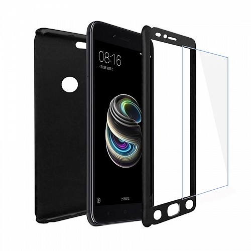 360 Full Cover Case & TEMPERED Glass For XIAOMI Mi A1/Mi 5X  Black