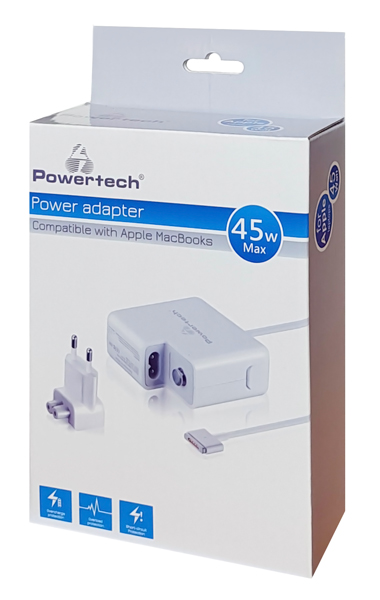 POWERTECH τροφοδοτικό laptop PT-836 για Apple Macbooks, 45W, λευκό PT-836