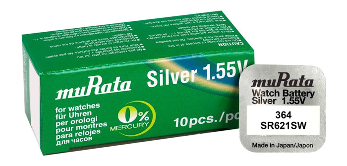 MURATA  Silver Oxide   SR621SW, 1.55V, No 364, 10 MR-SR621SW