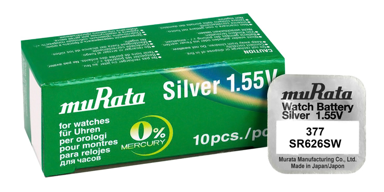 MURATA μπαταρία Silver Oxide για ρολόγια SR626SW, 1.55V, No 377, 10τμχ MR-SR626SW