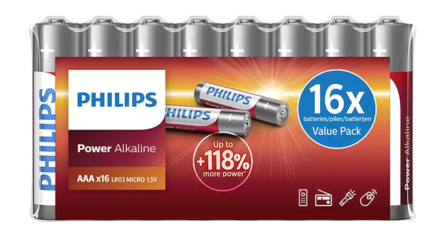 PHILIPS Power   LR03P16F/10, AAA LR03 1.5V, 16 LR03P16F-10