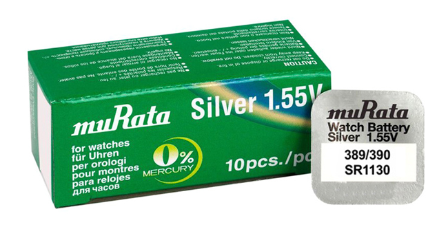 MURATA  Silver Oxide   SR1130, 1.55V, No389/390, 10 MR-SR1130