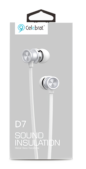 CELEBRAT earphones με μικρόφωνο D7, 3.5mm σύνδεση, Φ10mm, 1.2m, λευκό D7-WH