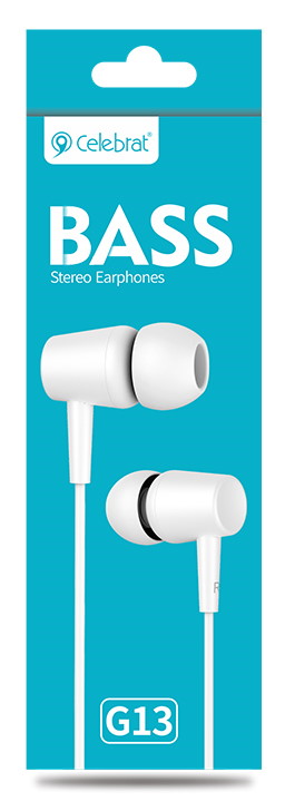 CELEBRAT earphones   G13, 3.5mm , 10mm, 1.2m,  G13-WH