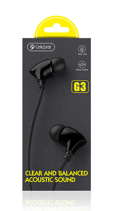 CELEBRAT earphones με μικρόφωνο G3, 3.5mm σύνδεση, Φ10mm, 1.2m, μαύρα G3-BK