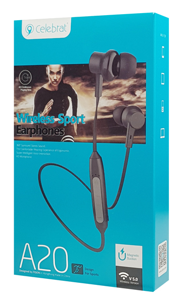 CELEBRAT earphones A20  , Bluetooth, 10mm, 70mAh,  A20-BK