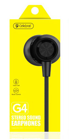 CELEBRAT earphones με μικρόφωνο G4, 3.5mm σύνδεση, Φ10mm, 1.2m, μαύρο G4-BK