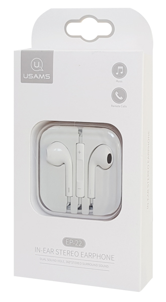 USAMS earphones με μικρόφωνο EP-22, 3.5mm σύνδεση, Φ14mm, 1.2m, λευκά HSEP2201