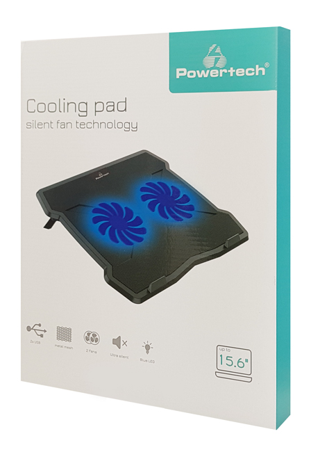 POWERTECH Βάση & ψύξη laptop PT-930, έως 15.6, 2x 125mm fan, LED, μαύρο PT-930