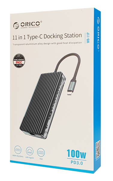 ORICO docking station WB-11P, 11 , USB-C , 100W PD, 4K,  WB-11P-GY-BP