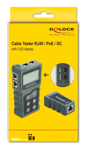 DELOCK tester καλωδίων με οθόνη 63110, RJ45, PoE, DC, γκρι 63110