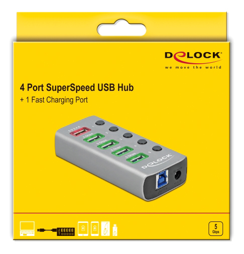 DELOCK USB hub 63262  , 5x , 5Gbps, 2.4A,  63262