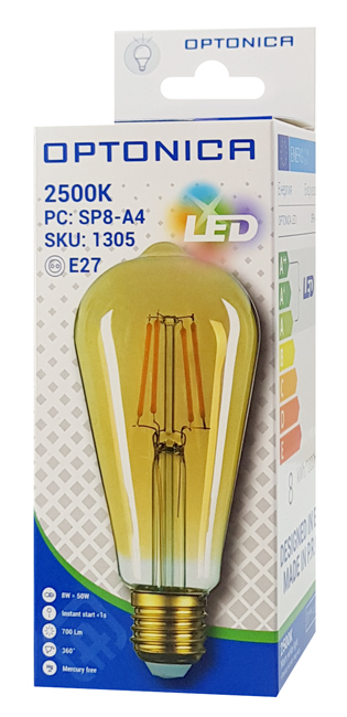 OPTONICA LED  ST64 1305, 8W, 2500K, E27, 700lm OPT-1305