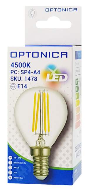 OPTONICA LED λάμπα G45 Filament 1478, 4W, 4500K, E14, 400lm OPT-1478