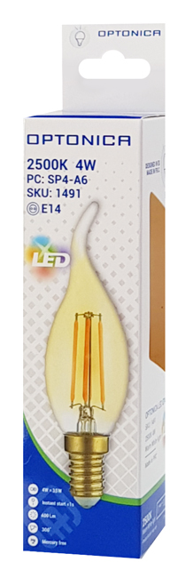 OPTONICA LED  Candle T35 Filament 1491, 4W, 2500K, E14, 400lm OPT-1491