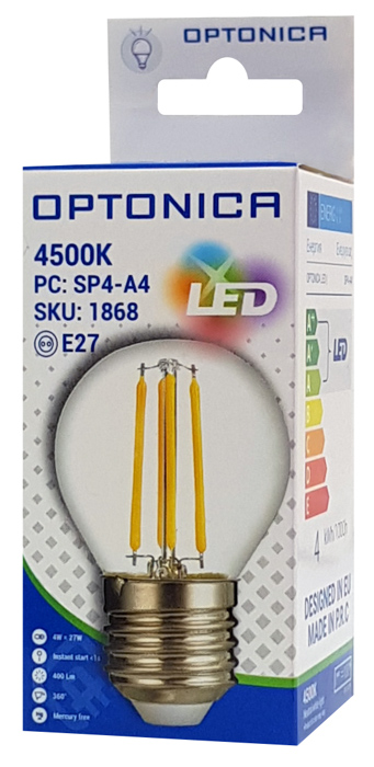 OPTONICA LED  G45 Filament 1868, 4W, 4500K, E27, 400lm OPT-1868