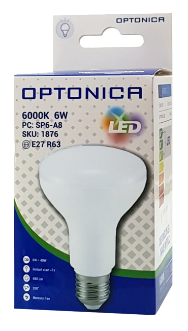 OPTONICA LED  R63 1876, 6W, 6000K, E27, 480lm OPT-1876