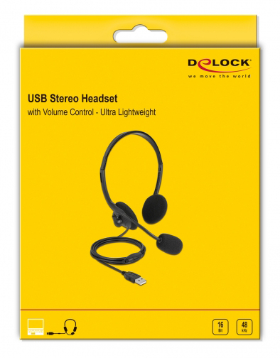 DELOCK headphones   27178, stereo, USB, volume control,  27178