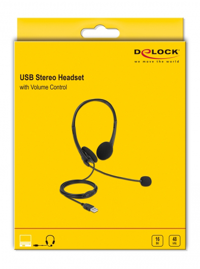 DELOCK headphones με μικρόφωνο 27179, stereo, USB, volume control, μαύρα 27179