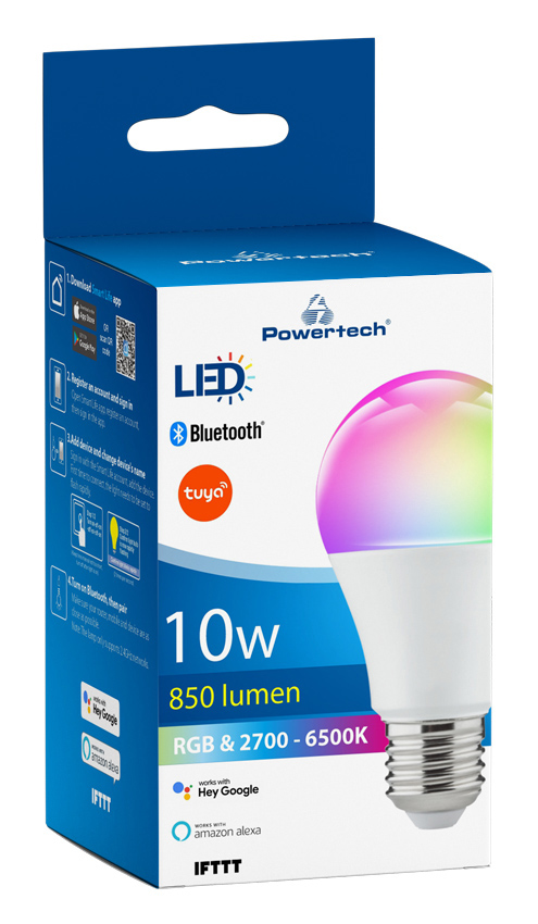 POWERTECH Smart λάμπα LED E27-014, Bluetooth, 10W, E27, RGB 2700-6500K E27-014