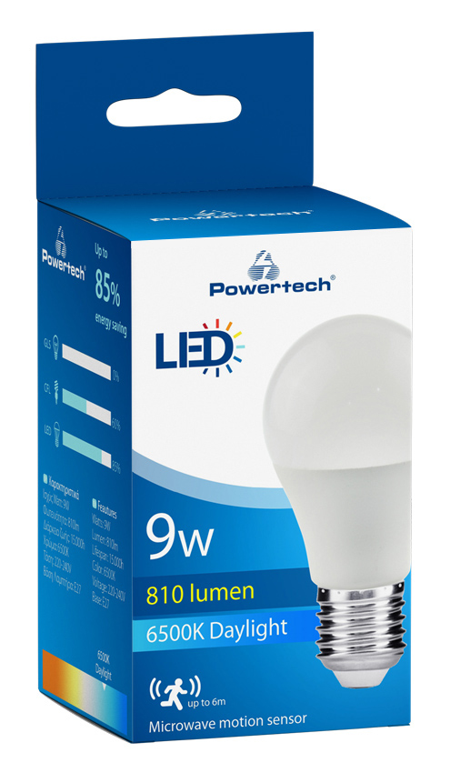 POWERTECH LED  A60 E27-016,   , 9W, 6500K, E27 E27-016