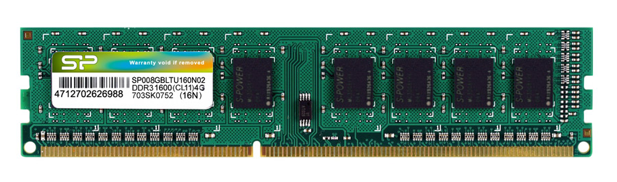 SILICON POWER μνήμη RAM 8GB DDR3, 1600MHz PC3-12800, 1.5V SP008GBLTU160N02