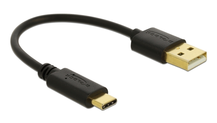 DELOCK καλώδιο USB σε USB-C 85354, 15W, 22AWG, 0.15m, μαύρο 85354