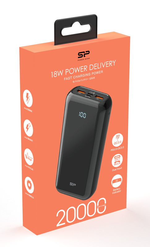 SILICON POWER power bank QS28, 20000mAh, 2x USB & USB Type-C, 18W,  SP20KMAPBKQS280K