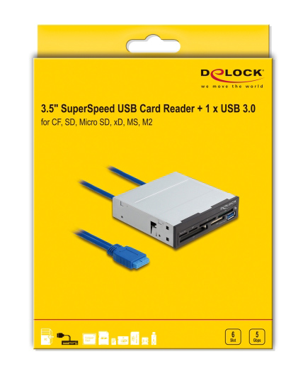 DELOCK USB 19-pin card reader 91759, CF/SD/micro SD/xD/MS/M2/USB, 5Gbps 91759