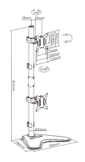 BRATECK βάση γραφείου LDT66-T02V για 2 οθόνες 17-32, 9kg ανά οθόνη LDT66-T02V