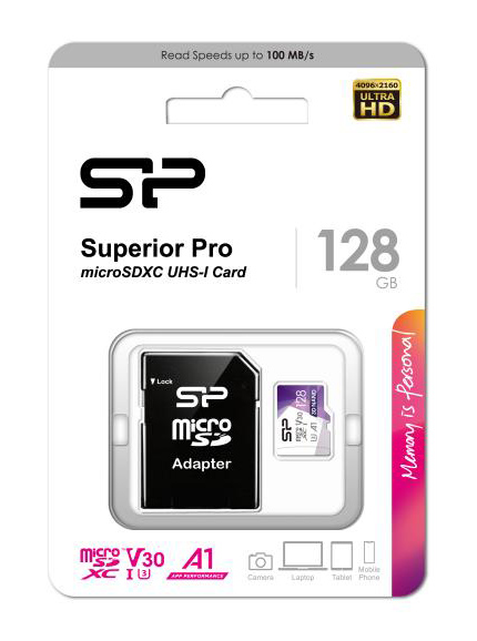 SILICON POWER   microSDXC Superior Pro, 128GB, Class 10 UHS-I U3 A1 V30 SP128GBSTXDU3V20AB