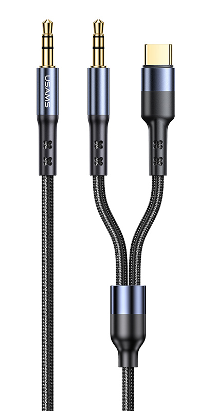 USAMS καλώδιο ήχου 3.5mm σε USB-C & 3.5mm US-SJ555, 1.2m, μαύρο SJ555YP01