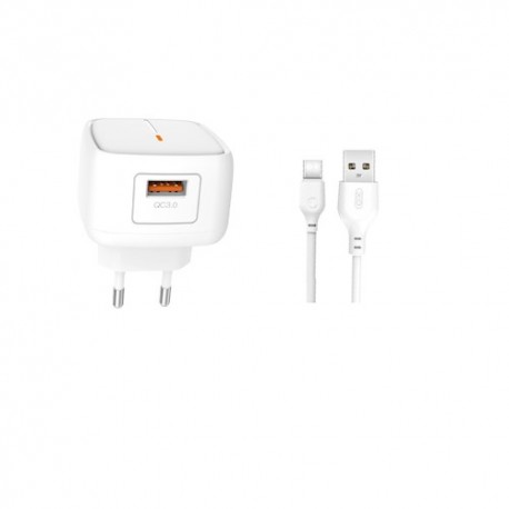 XO L59 Travel Adapter 1Usb+Type-C Data Cable QC 3A 18W White