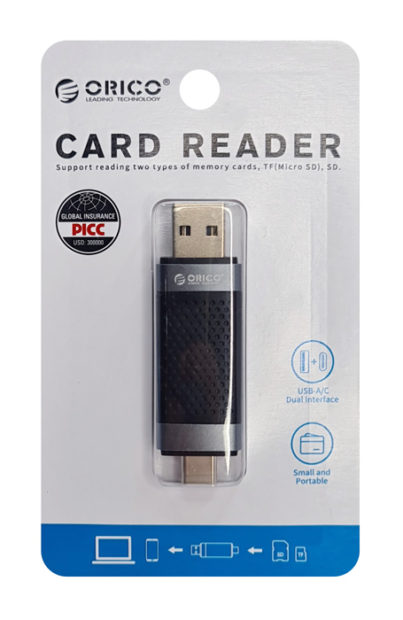 ORICO card reader CD2D-AC3  SD & Micro SD, USB-C & USB 3.0,  CD2D-AC3-BK-EP