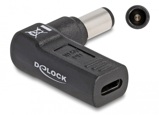 DELOCK αντάπτορας τροφοδοσίας 60008, USB-C σε Dell 7.4x5mm, 90°, μαύρος 60008