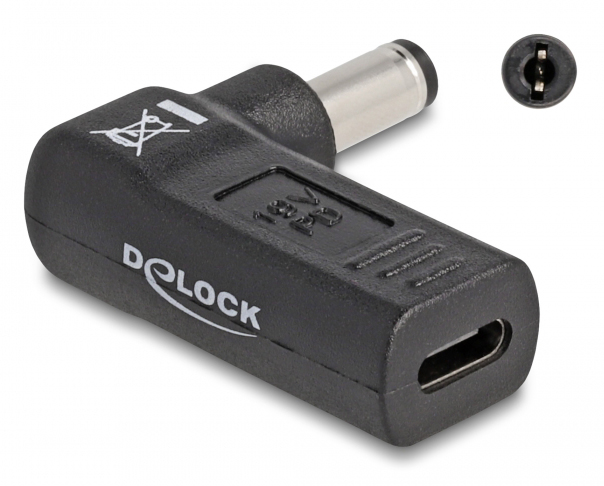 DELOCK αντάπτορας τροφοδοσίας 60010, USB-C σε 5.5x2.1mm, 90°, μαύρος 60010