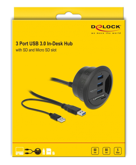 DELOCK USB hub 62869  card reader, 5x , 5Gbps, 60/80mm,  62869