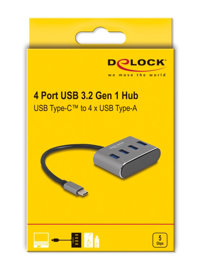 DELOCK USB hub 63223, 4x , 5Gbps, USB-C ,  63223