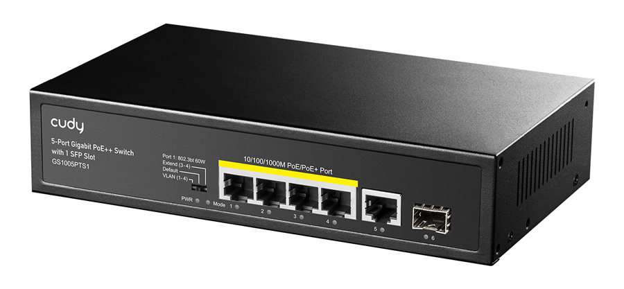 CUDY PoE+ switch GS1005PTS1, 5-port PoE+, 1x SFP, 120W, V1.0 GS1005PTS1