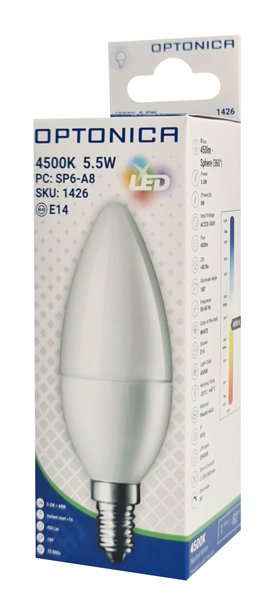 OPTONICA LED λάμπα candle C37 1426, 5,5W, 4500K, E14, 450lm OPT-1426