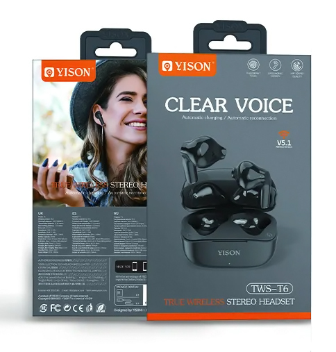 YISON earphones με θήκη φόρτισης TWS-T6, True Wireless, Φ13mm, μαύρα TWS-T6-BK