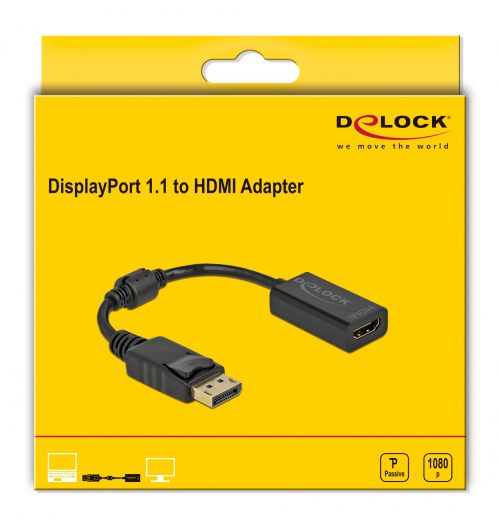 DELOCK αντάπτορας DisplayPort σε HDMI 61011, 1080p/60Hz, Passive, μαύρος 61011