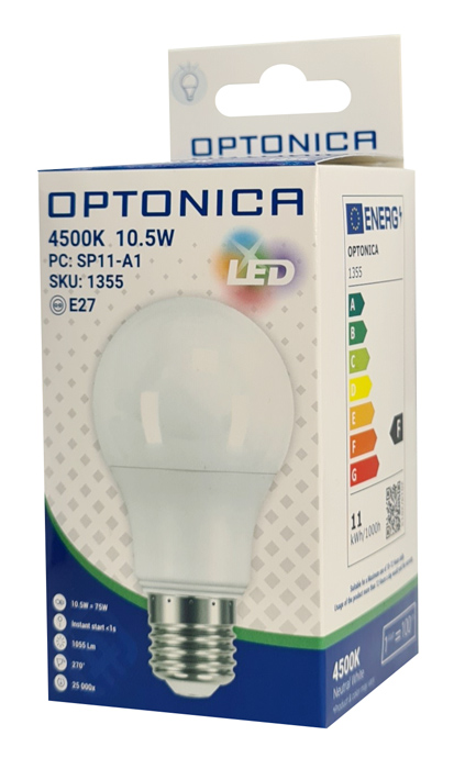 OPTONICA LED λάμπα A60 1355, 10.5W, 4500K, E27, 1055lm OPT-1355