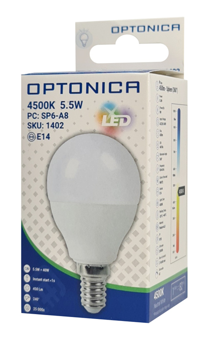 OPTONICA LED  G45 1402, 5.5W, 4500K, E14, 450lm OPT-1402