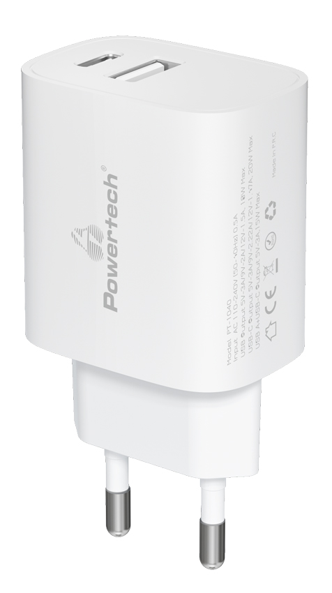 POWERTECH   PT-1040, USB & USB-C, PD QC3.0, 20W,  PT-1040