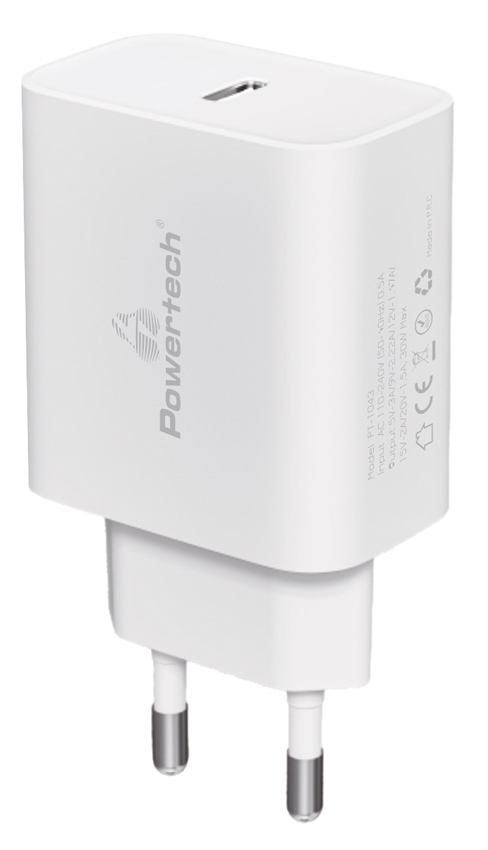 POWERTECH φορτιστής τοίχου PT-1043, USB-C, PD QC3.0, 30W, λευκός PT-1043