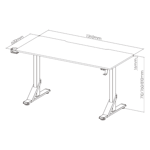 BRATECK gaming γραφείο GMD11-3, ρυθμιζόμενο ύψος, 136x60cm, RGB, μαύρο GMD11-3