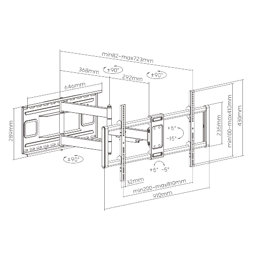 BRATECK επιτοίχια βάση LPA77-483 για τηλεόραση 43-90, full motion, 80kg LPA77-483