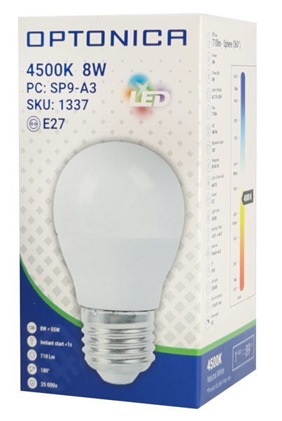 OPTONICA LED  G45 1337, 8W, 4500K, E27, 710lm OPT-1337